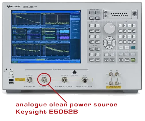 Keysight E5052B signal source analyzer, used as a clean bias source in the lab