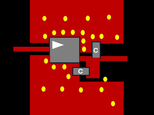 Layout where a bulk capacitor's ground terminal connects back to Harmony's ground terminal